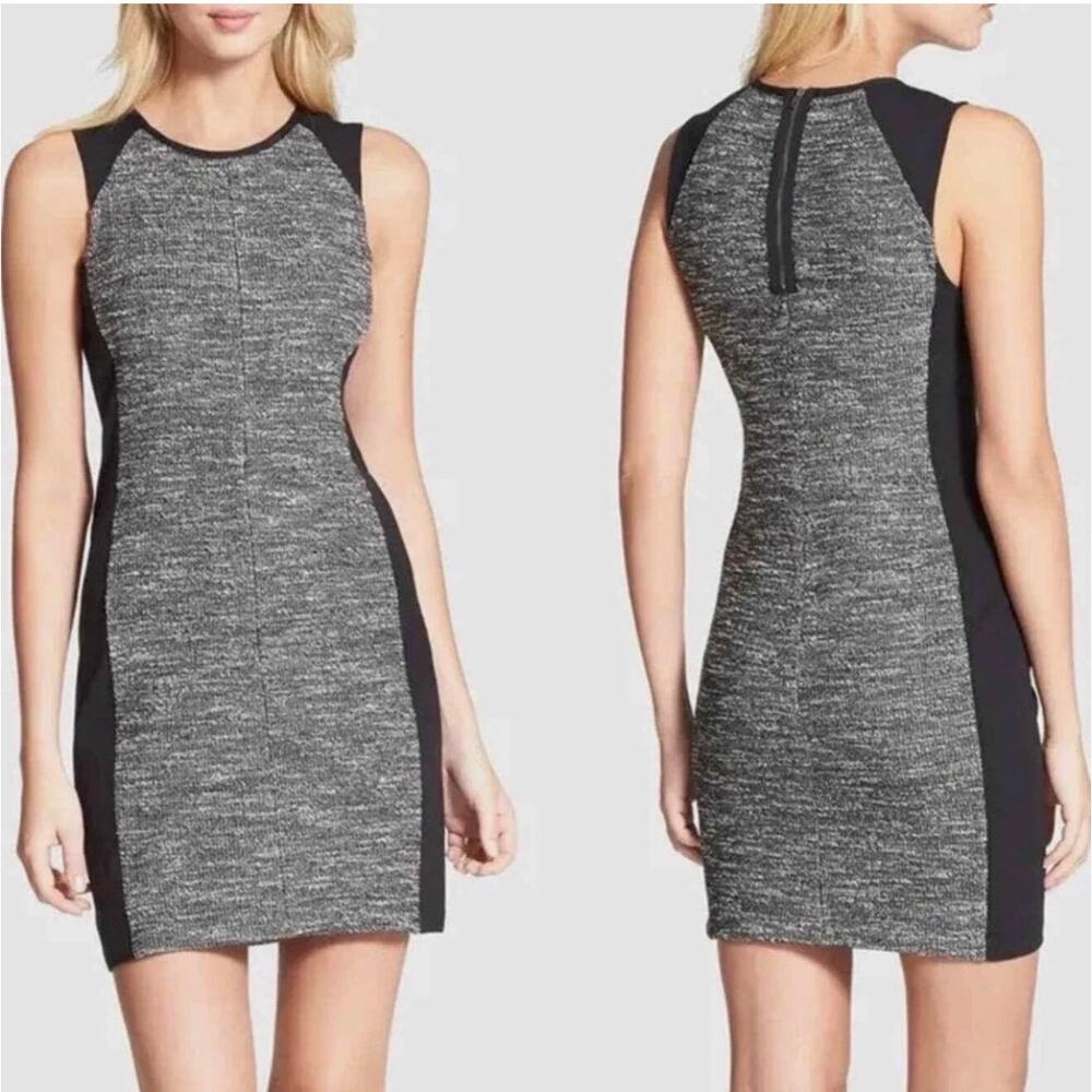 Eileen Fisher Sleeveless Tweed Dress Womens M Colorblock Gray Black Sheath - Picture 1 of 6